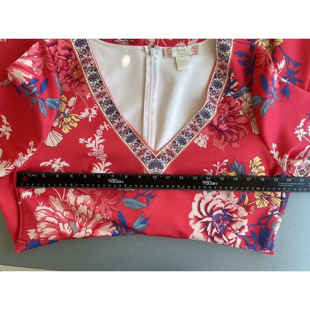 Women’s FLYING TOMATO Orange Dress Size 1X Floral Design Short Sleeve - Picture 10 of 12